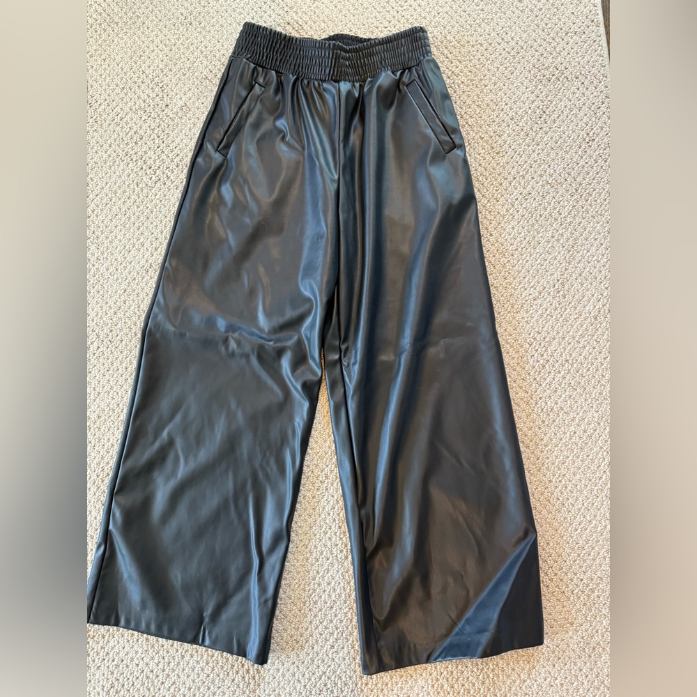 Bar III Black Faux Leather Wide Leg Pants